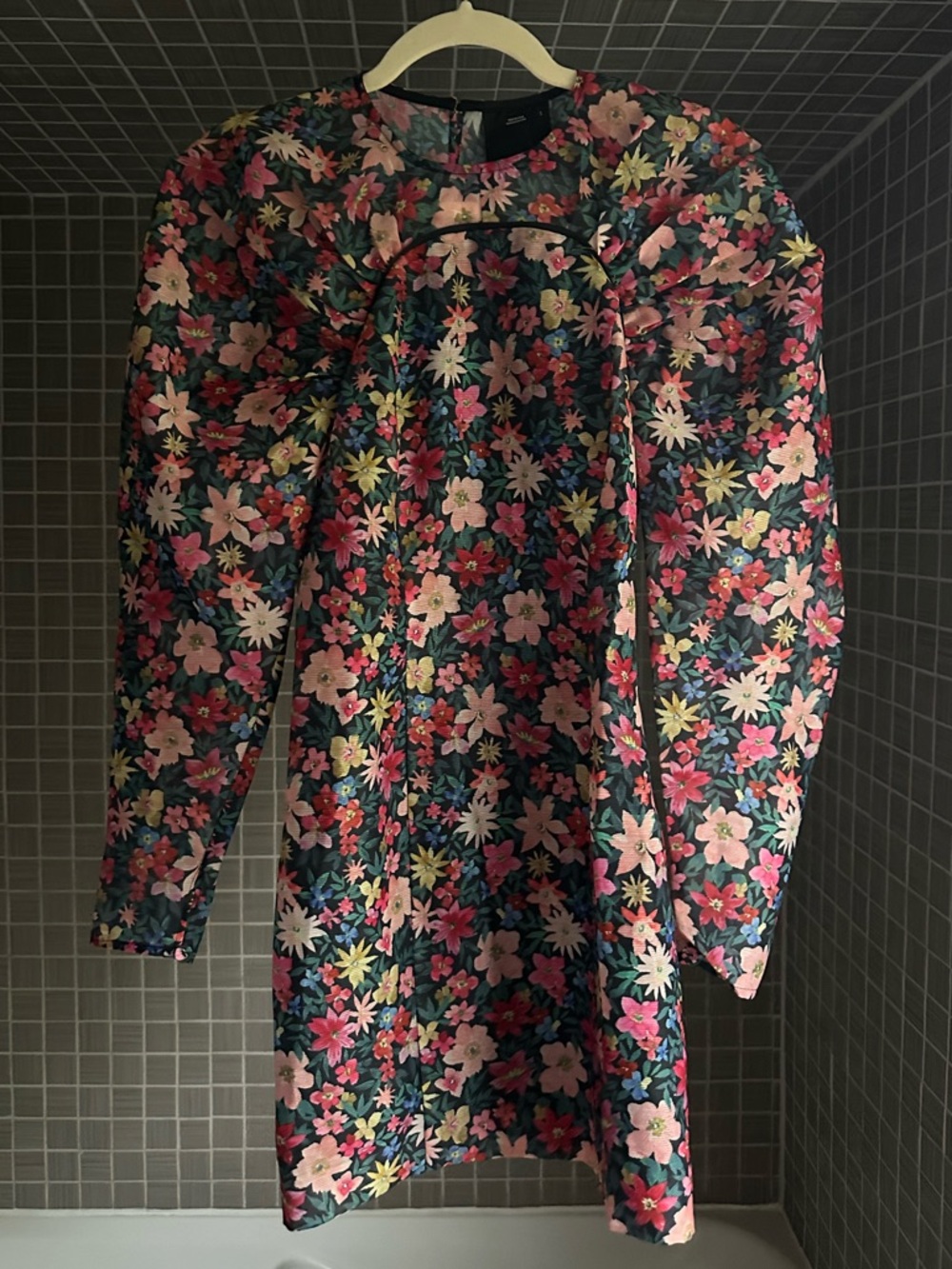 C/MEO Collective Black Floral Puff-Sleeve Mini Dress